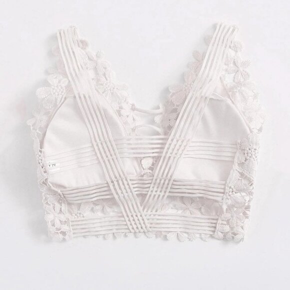 White Casual Womens Guipure Lace Longline Bralette - Picture 2 of 5